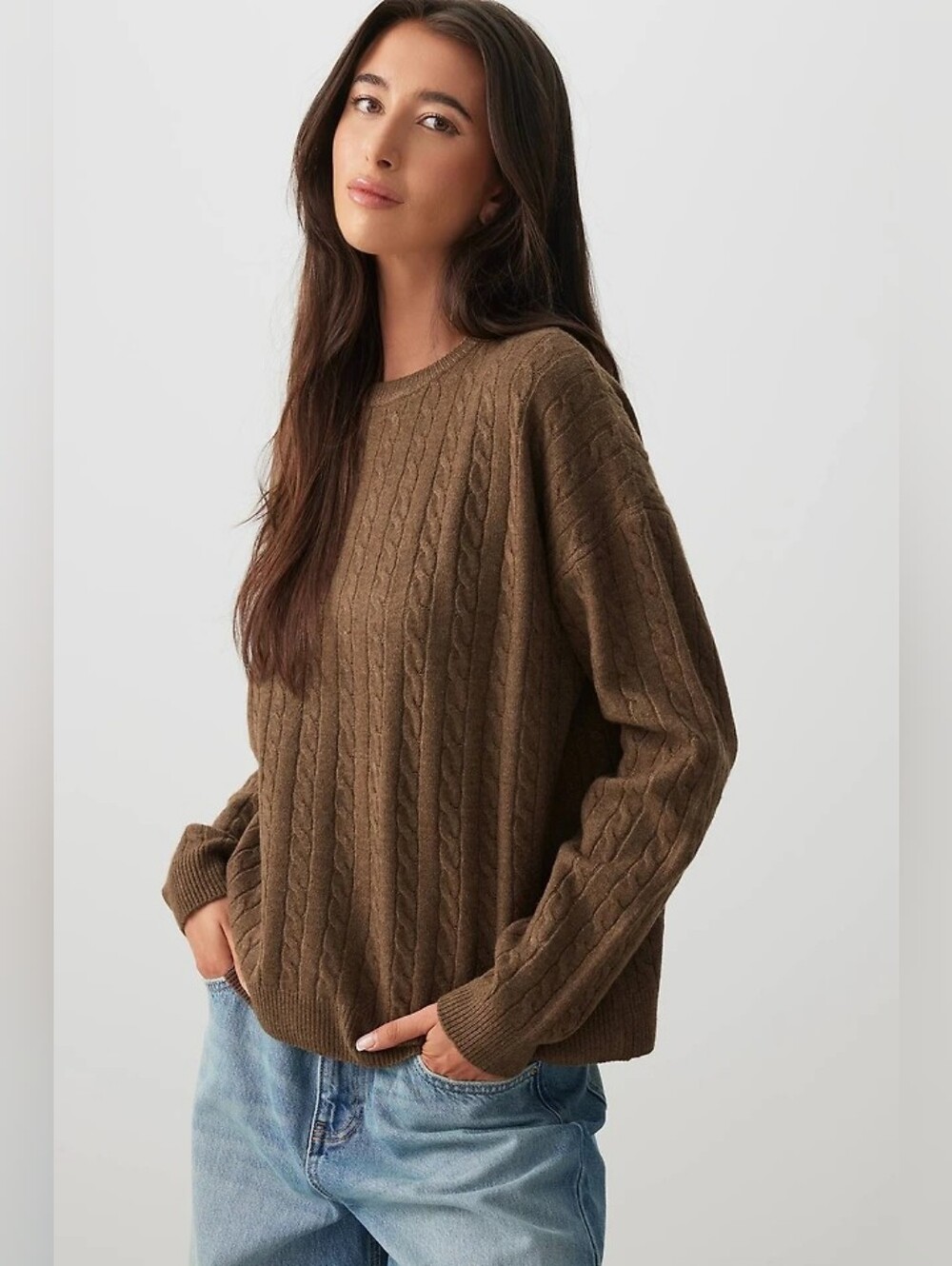 Oversized brown cable knit sweater